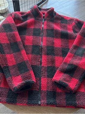 EARTHBOUND Red & Black Buffalo Plaid Sherpa Jacket